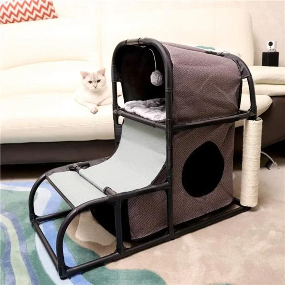 Modern Cat Tree House Condo Pet Furniture Large Cat Tower Bed Scratching Post